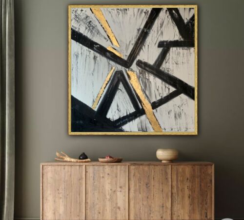Kandinsky Style Original Abstract Oil Painting Canvas 60x60cm Gold Leaf Arrows