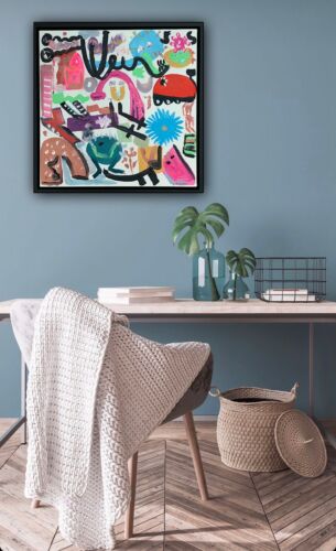Framed Abstract Original Oil Painting on 43x43cm canvas Graffiti Art Vogue Love