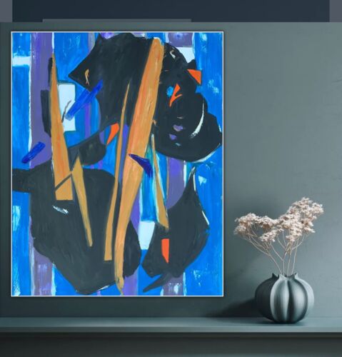 Pollock Style Original Abstract Oil Painting On 100x80cm Canvas Blue Level Sale
