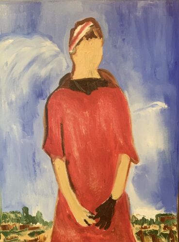 Richter style original abstract Oil Painting On Canvas 30cmX 40cm Woman in Red