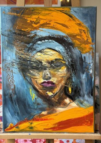 Original Abstract Oil Painting On Canvas 62x46cm Fashion Queen II African Art portrait