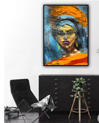Original Abstract Oil Painting On Canvas 62x46cm Fashion Queen II African Art portrait
