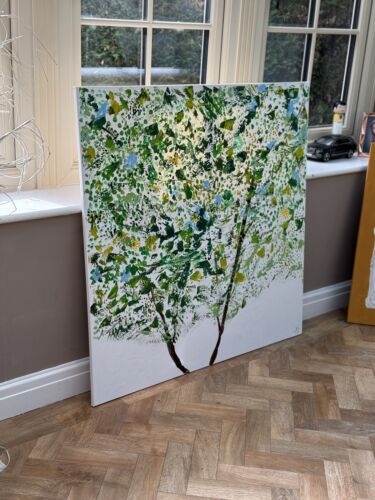 Framed Monet Style Original Abstract Oil Painting On Canvas 100x100cm Emerald Bloom Oka floral