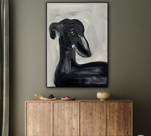 Original Abstract Oil Painting On 30x40cm Canvas Toupe Background Grayhound dog