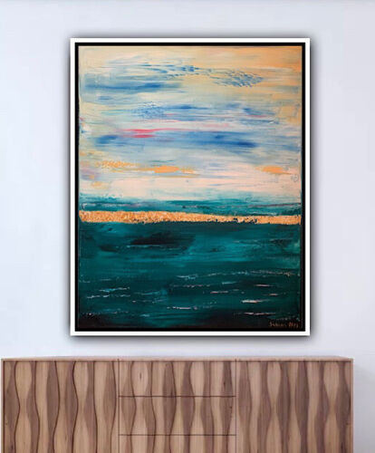 Framed Richter Style Oil Painting On deep Canvas 50x60cm Gold leaf ‘Seascape’