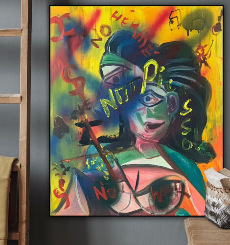 Abstract Original Oil Painting On 2cm Canvas 50 X 60cm Woman Bust Graffiti art