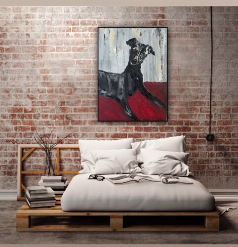 Original Abstract Oil Painting On 30x40cm Canvas Toupe Background Whippet dog