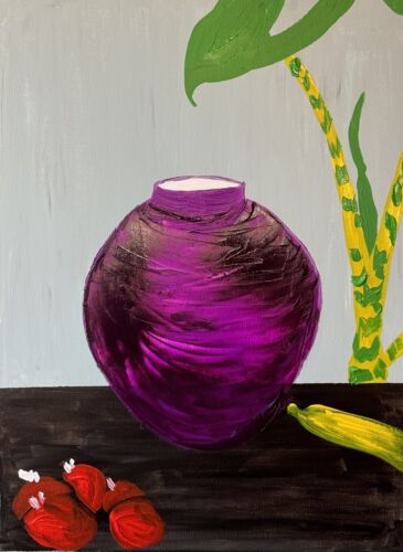 Large Abstract Original Oil Painting On 60 X 46cm canvas Exotic Vase Still life