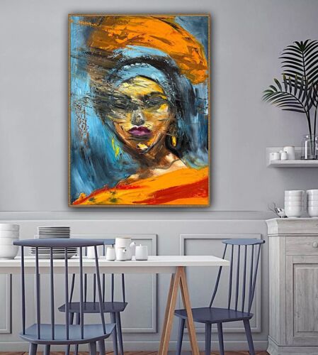 Original Abstract Oil Painting On Canvas 62x46cm Fashion Queen II African Art portrait