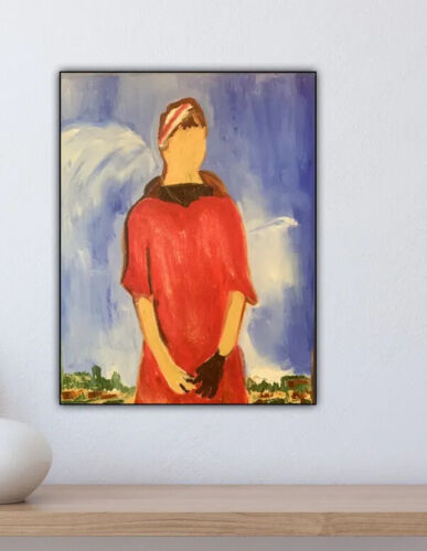 Richter style original abstract Oil Painting On Canvas 30cmX 40cm Woman in Red