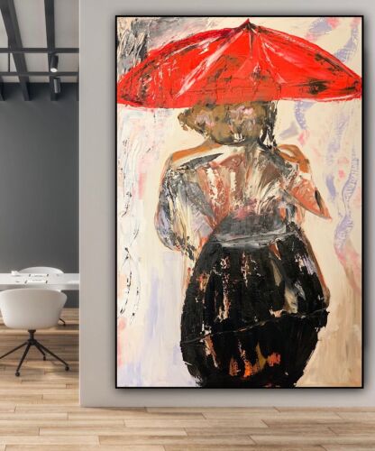 Richter Style Original Abstract Oil Painting On 90x60cm canvas Woman in the rain