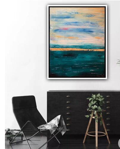 Framed Richter Style Oil Painting On deep Canvas 50x60cm Gold leaf ‘Seascape’