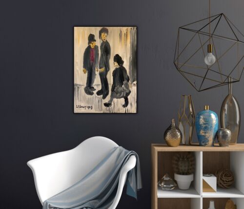 L.S. Lowry Abstract Oil Painting On Canvas 30X40cm Three Figures Ready To Hang