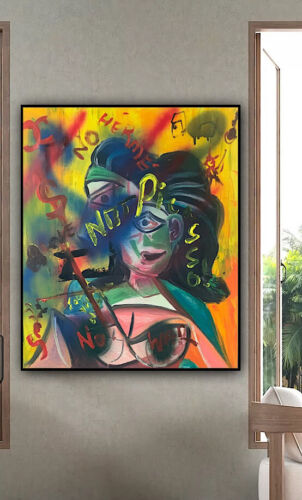 Abstract Original Oil Painting On 2cm Canvas 50 X 60cm Woman Bust Graffiti art