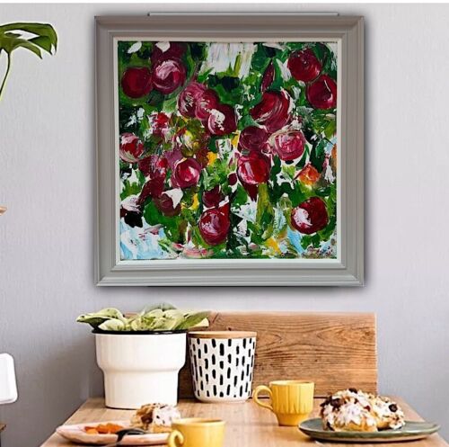 Framed Original Anstract Oil Painting On Canvas 71x71cm Apple Tree Textured Oka