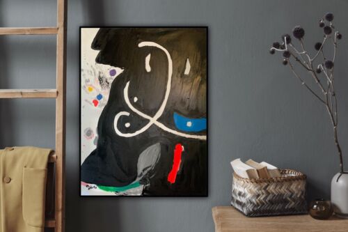Joan Miro Abstract Oil Painting Canvas 80x60cm Personage 1974 In Oil Rare Repro study