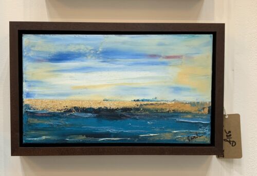 Framed Abstract Original Oil Painting on 30x40cm canvas textured Seascape gold