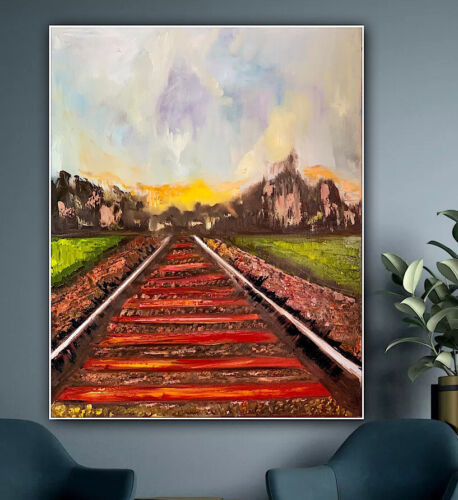 Richter StyLe Abstract original Oil Painting On Canvas 76 X 62cm Train Tracks
