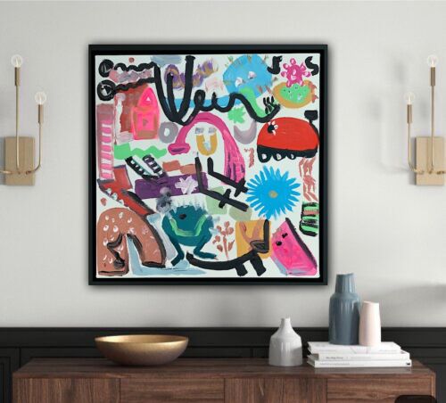 Framed Abstract Original Oil Painting on 43x43cm canvas Graffiti Art Vogue Love