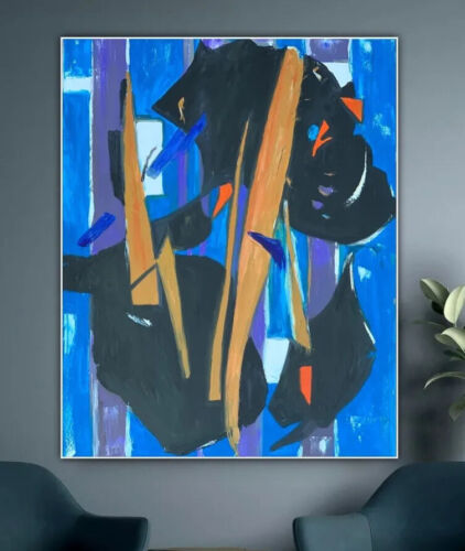 Pollock Style Original Abstract Oil Painting On 100x80cm Canvas Blue Level Sale