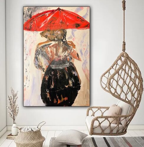 Richter Style Original Abstract Oil Painting On 90x60cm canvas Woman in the rain