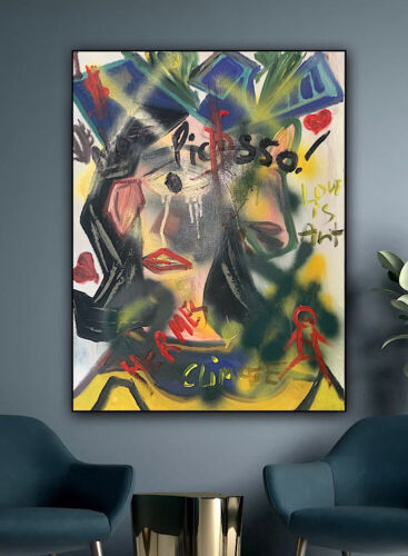 Richter Original Abstract Oil Painting On 4cm Canvas 47x60cm Graffiti Street Art