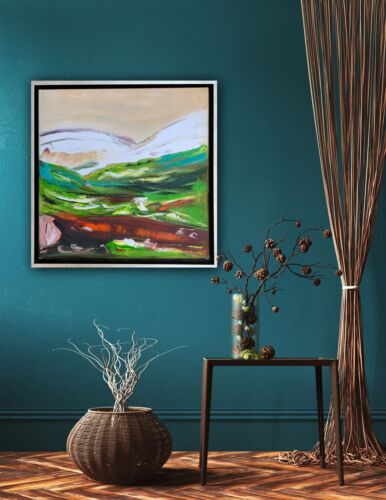 Framed Richter Style Oil Painting On 20mm Canvas 42x42xm Lake District’ Textured