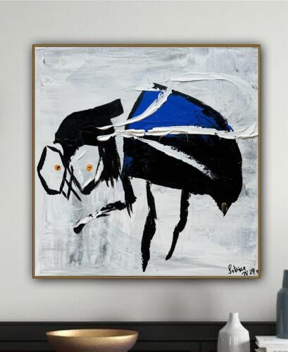 Contemporary Abstract Original Oil Painting On Canvas 40 X40cm La Mosca’ The Fly animal