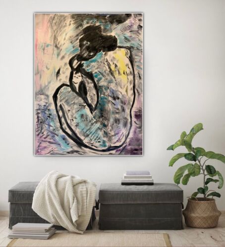 Large Abstract Style Original Oil Painting 100X76cm Blue Nude available now study
