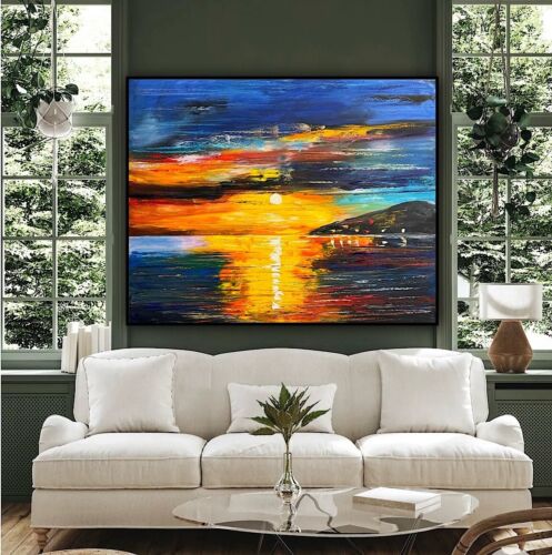 Richter Original Abstract Oil Painting On Canvas 100x80cm Sunset Tranquility Oka seaside