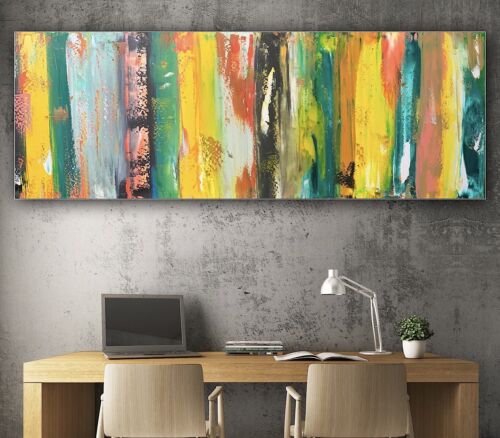 Richter Style Original Abstract Oil Painting On 80x30cm Canvas Happy Shades Oka