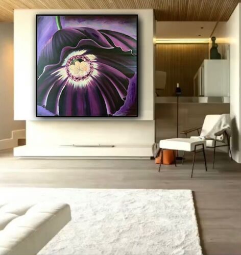 Richter Abstract Original Oil Painting On 2cm Canvas 95cm x 95cm Purple Flower