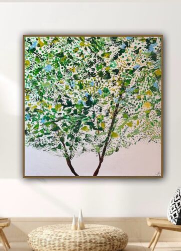 Framed Monet Style Original Abstract Oil Painting On Canvas 100x100cm Emerald Bloom Oka floral