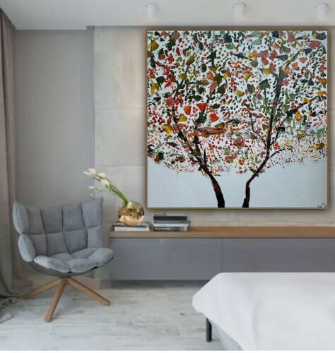 Framed Monet Style Original Abstract Oil Painting On Canvas 80 x 80cm Lot of flowers