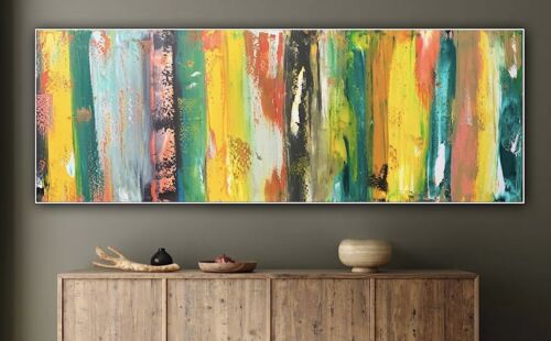 Richter Style Original Abstract Oil Painting On 80x30cm Canvas Happy Shades Oka