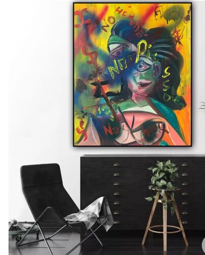 Abstract Original Oil Painting On 2cm Canvas 50 X 60cm Woman Bust Graffiti art
