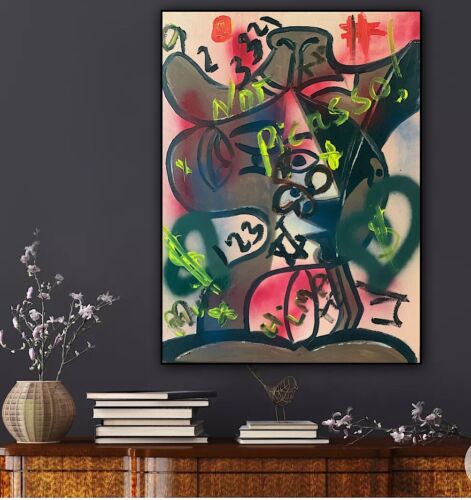 original Abstract Oil Painting On 2cm Canvas 47 X62cm Graffiti Art Love Climate