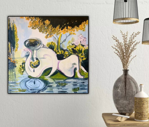 abstract origin Woman Lake Surrealism Oil Painting On Deep 3.8cm Canvas 50X 50cm