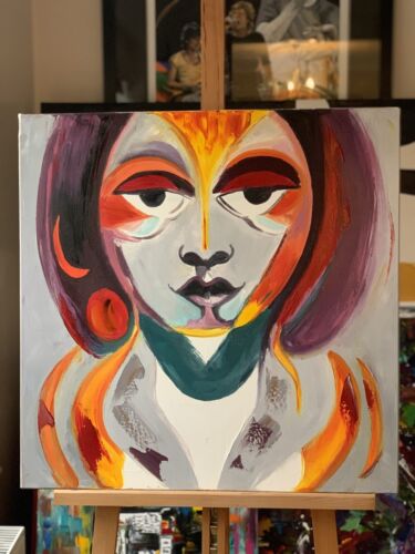 Abstract Original Oil Painting On Deep Canvas 60x60cm Morfeo portrait