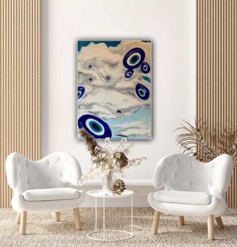 impresionist Abstract Original Oil Painting 2cm Canvas 47x60cm Eye In The Sky