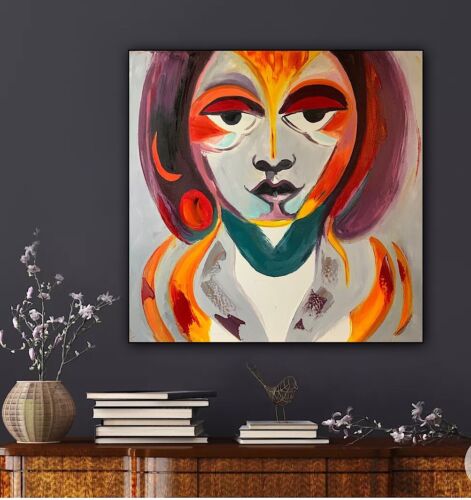 Abstract Original Oil Painting On Deep Canvas 60x60cm Morfeo portrait