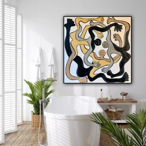 figurative Abstract Original Oil Painting On Canvas 80x80cm Acrobats Dance