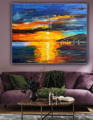 Richter Original Abstract Oil Painting On Canvas 100x80cm Sunset Tranquility Oka seaside