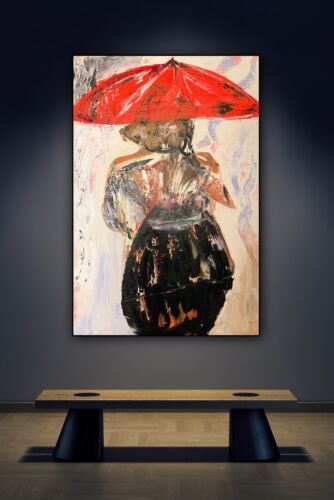 Richter Style Original Abstract Oil Painting On 90x60cm canvas Woman in the rain