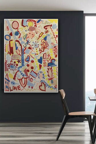 Large Abstract Original Oil Painting On 100x80cm canvas Graffiti Art Love Wins