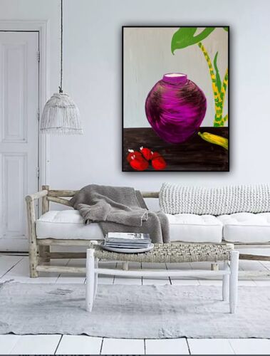 Large Abstract Original Oil Painting On 60 X 46cm canvas Exotic Vase Still life
