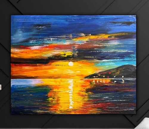 Richter Original Abstract Oil Painting On Canvas 100x80cm Sunset Tranquility Oka seaside