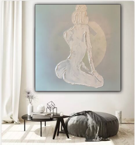 Richter Style Original Abstract Oil Painting On 80x80cm Canvas Pure White ‘Nude’