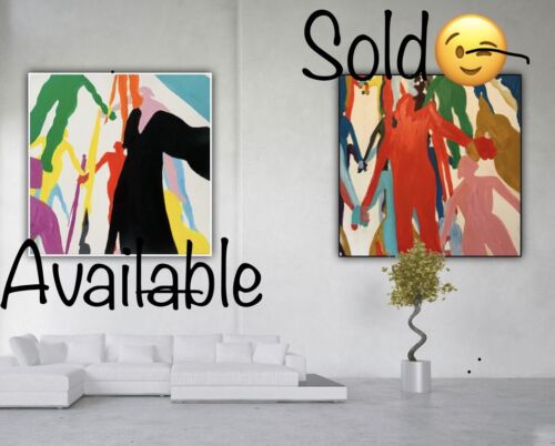 Kandinsky Style Original Abstract Large Oil Painting On Canvas 100x100cm Humans