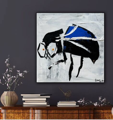 Contemporary Abstract Original Oil Painting On Canvas 40 X40cm La Mosca’ The Fly animal